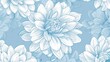 Hand drawn line art of blue and white ink illustration in the style of dahlia flowers pattern