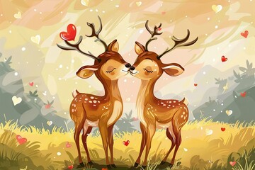 Poster - cute deers in love. cartoon illustration of st valentine's day animals