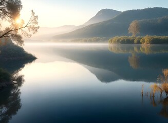 Wall Mural - A view of a lake in a forest on a beautiful morning