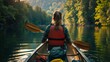 Serene Canoeing Adventure at Dusk on a Forest Lake