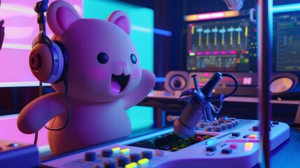Poster - A cute animated character hosting a radio show  AI generated illustration