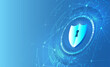 Abstract high tech background. Data security system, information, or network protection. Cyber security and data protection. Shield icon, future technology for verification.