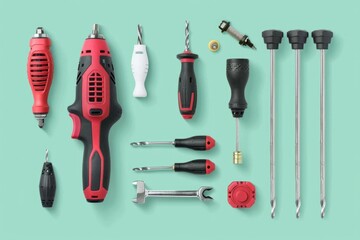 Canvas Print - Various tools displayed on a green background. Suitable for construction or DIY projects