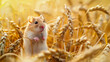 A curious hamster peeking out of wheat field