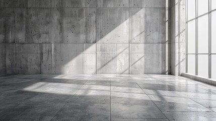 Wall Mural - A large concrete wall with a window and sunlight coming in, AI