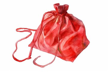 Wall Mural - Vibrant watercolor painting of a red drawstring bag. Perfect for fashion or travel themes