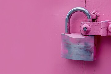 Poster - A padlock on a pink painted wall, perfect for security concepts