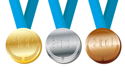 Wall Mural - Sports Medal, Gold Silver and Bronze winner award vector on a transparent background