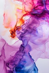 Poster - Vibrant hues of yellow, blue, and purple ink intertwine in water, creating an abstract dance of colors with a dreamlike quality.