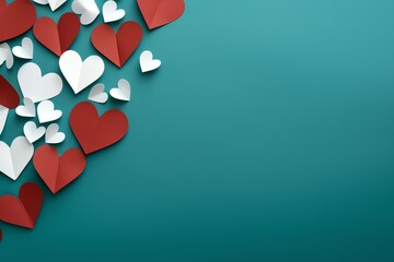 Wall Mural - a group of red and white hearts on a blue background