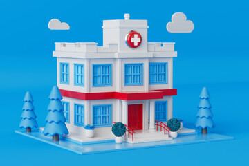 Poster - Abstract Scene with Cartoon Hospital Building. 3d Rendering