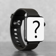 Fototapete - Black Modern Smart Watch Mockup with Strap and Question Mark. 3d Rendering