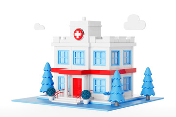 Poster - Abstract Scene with Cartoon Hospital Building. 3d Rendering