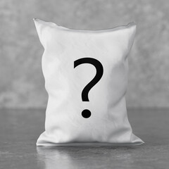 Poster - White Plastic Bag Snack Packaging with Question Mark. 3d Rendering