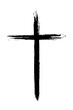 Cross painted with brush strokes. Black and white Christian cross, religious symbol. The black paint strokes are hand drawn.