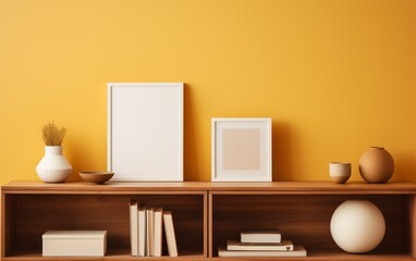 Wall Mural - a shelf with books and a picture frame on it