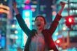 Excited young Asian business women celebrating successful project results, attracting important corporate client, dream goal achievement. Euphoric employee got increased salary or promotion