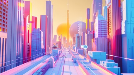 Sticker - A futuristic cityscape with vibrant colors and sleek designs  AI generated illustration