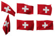 Large pictures of six different positions of the flag of Switzerland