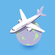 isometric illustration of airplane with earth 