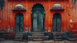Street scene capturing the architectural symmetry of a historic Indian building.