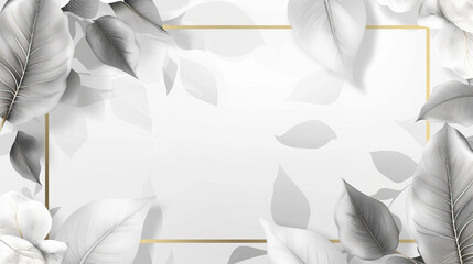 Sticker - Gray background with gray leaves and gold frame
