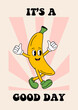 poster with cute banana  on a striped background