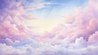 Watercolor Sunset Sky Clouds Pattern Background. Amazing Sky Scene  Pastel Colored Gently Soft Atmosphere. Mesmerizing Natural Background Template Painting Art.
