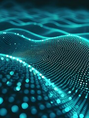 Leinwandbilder - Blurred Data Science Wallpaper in turquoise Colors. Abstract Network of Dots and Lines