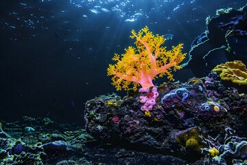 Wall Mural - Mesmerizing Underwater Wonderland:Vibrant Coral Reef Teeming with Marine Life in the Deep Ocean