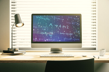 Poster - Creative scientific formula hologram on modern laptop monitor, research concept. 3D Rendering