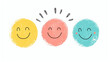 Bright Yellow Pink and Blue Smiley Faces with Cheerful Expressions Graphic