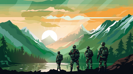 Wall Mural - Soldiers with Indian flag. Greeting card for Republic Day , Independence Day . National celebration.