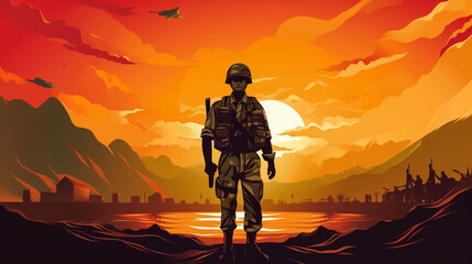 Wall Mural - Soldiers with Indian flag. Greeting card for Republic Day , Independence Day . National celebration.