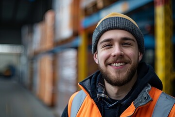 Poster - Smiling portrait of a young male warehouse worker