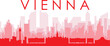 Red panoramic city skyline poster with reddish misty transparent background buildings of VIENNA, AUSTRIA