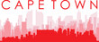 Red panoramic city skyline poster with reddish misty transparent background buildings of CAPE TOWN, SOUTH AFRICA