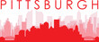 Red panoramic city skyline poster with reddish misty transparent background buildings of PITTSBURGH, UNITED STATES