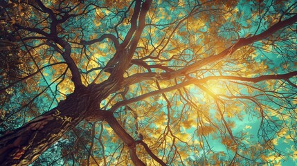 Wall Mural - Sunlight filtering through tree canopy