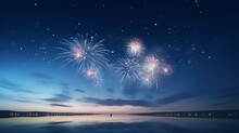 Fireworks In The Sky Over Water