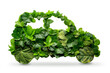 Electric car made out of green leaves. Green energy and sustainable power concept. PNG file with transparent background. Ai