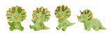 Fototapeta Mapy - Triceratops . Cute dinosaur cartoon characters . Watercolor paint design . Set 17 of 20 . Vector .