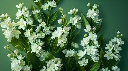 Wall Mural - white flowers on a green background.
