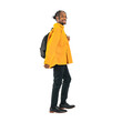 Full body photo of a black man looking back. Full body photo PNG with transparent background precisely cut out with clipping path.