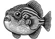 Fugu fish sketch engraving generative ai PNG illustration. Scratch board imitation. Black and white image.