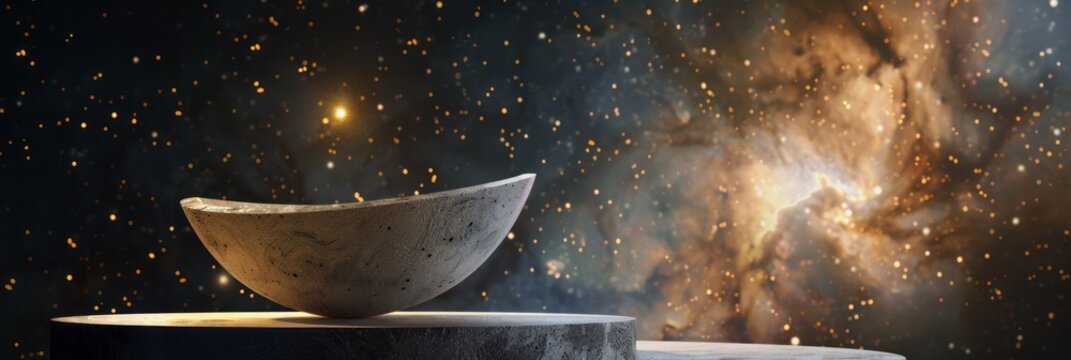 an surrealism simplicity abstract object, with stars background, copy space