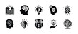 © Vilogsign - Knowledge icon set. Containing book, mind, thinking, cognition, brain, light bulb, education, globe, owl, creativity, idea, imagination, intelligence, clever, genius. Vector illustration