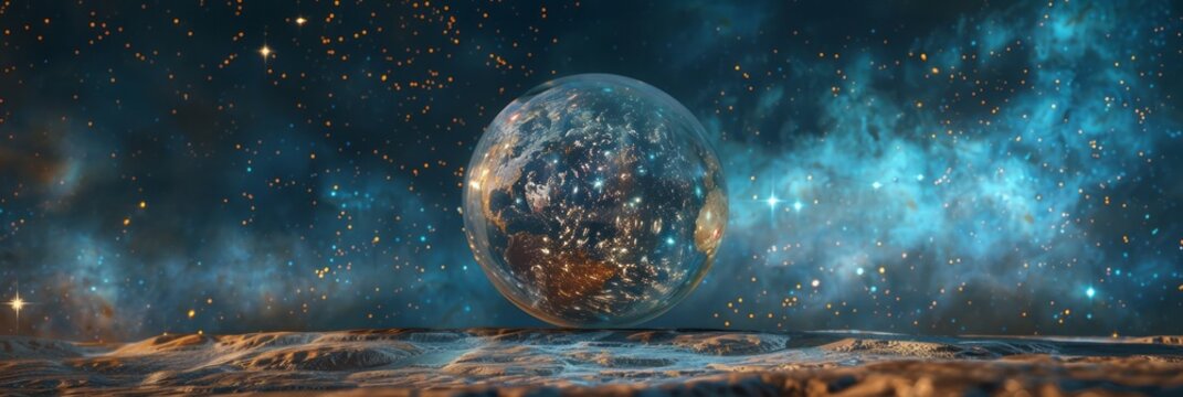 an surrealism simplicity abstract object, with stars background, copy space