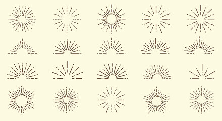 Wall Mural - Vintage sunburst collection. Bursting sun rays. Radial sunset beams. Vector illustration.