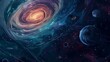 Captivating painting of a galactic spiral with beautifully rendered planets and twinkling stars, bringing the wonders of the universe to life.
